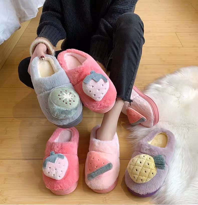 水果款式防小兔毛室内棉拖鞋菠萝款外贸拖鞋