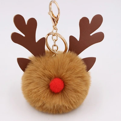 New Christmas Antler Hairball Keychain Elk Christmas Keychain Christmas Lady Bag Plush Pendant Gift