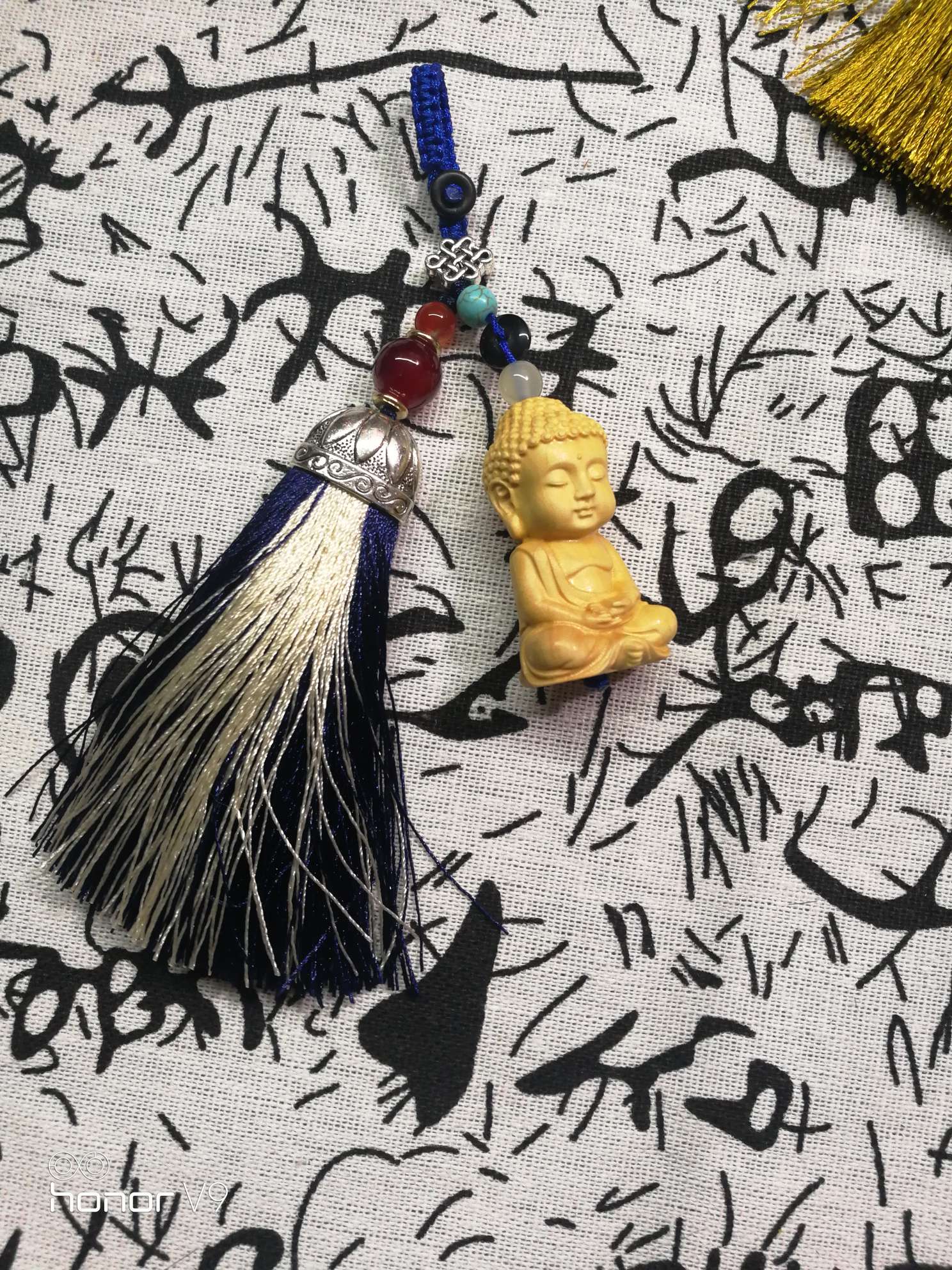 黄杨木莲花挂双色穗子钥匙扣挂件详情图8