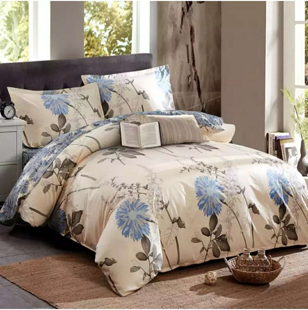 Washed Cotton Four-Piece Set Pure Cotton Japanese Solid Color Simple Hotel Bedding Pure Cotton Quilt Cover Bed Sheet Pillowcase D Blue