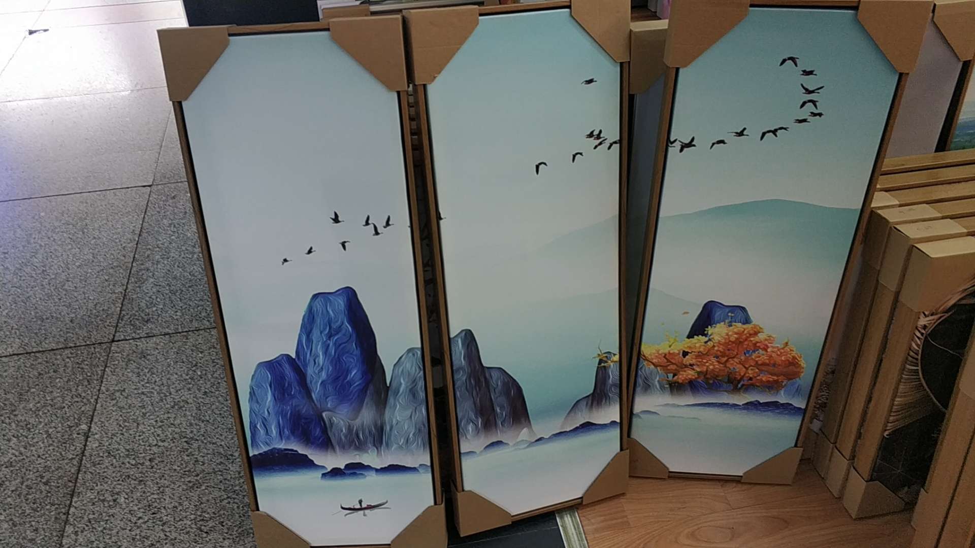 大气轻奢三联客厅装饰画沙发背景墙壁山水挂画简约现代北欧晶瓷画