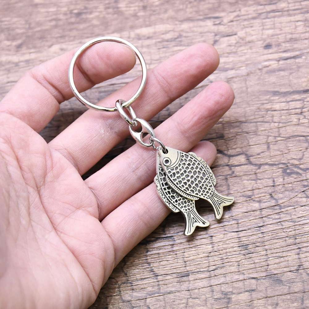 Retro Pisces keychain pendant, religious church sacred object gift, seaside travel souvenir details Picture