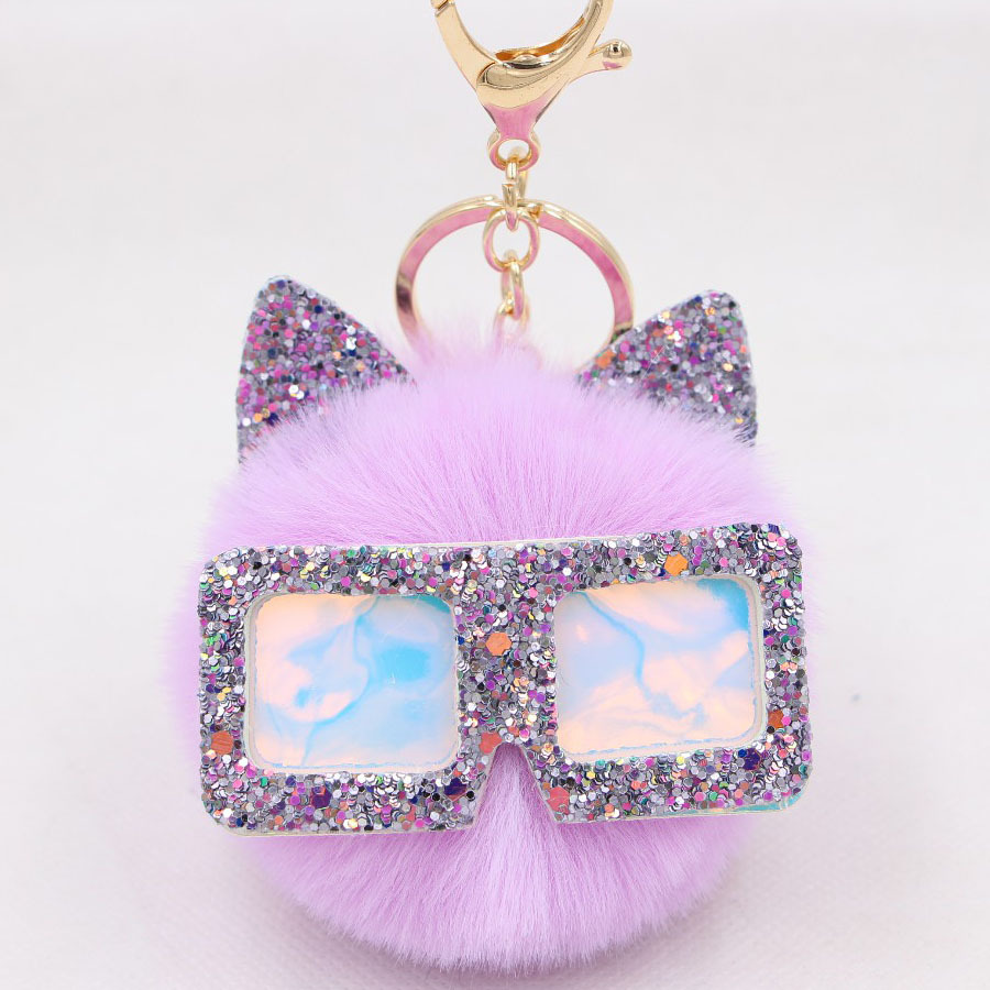 Glitter Glitter Glitter Spectacle Frames Hairball Ears Keychain Pendant Plush Pendant Accessories For Women's Boutique Bags