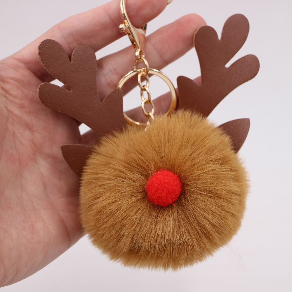New Christmas Antler Hairball Keychain Elk Christmas Keychain Christmas Lady Bag Plush Pendant Gift details Picture