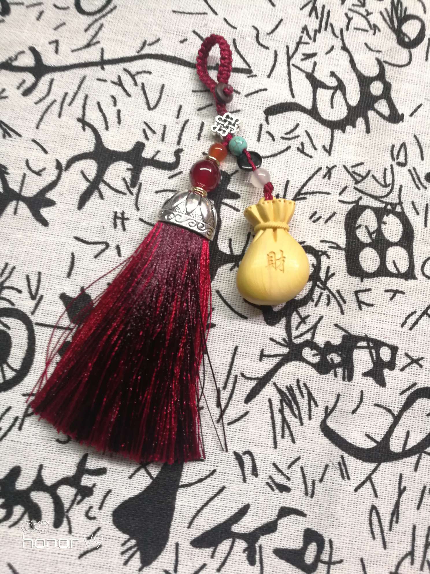 黄杨木莲花挂双色穗子钥匙扣挂件详情图10