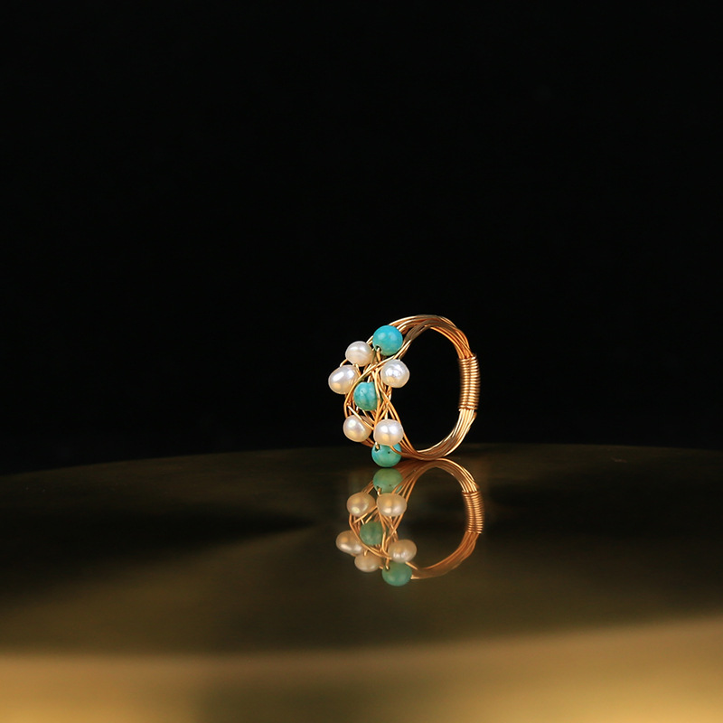 Natural pearl turquoise handcrafted ring
