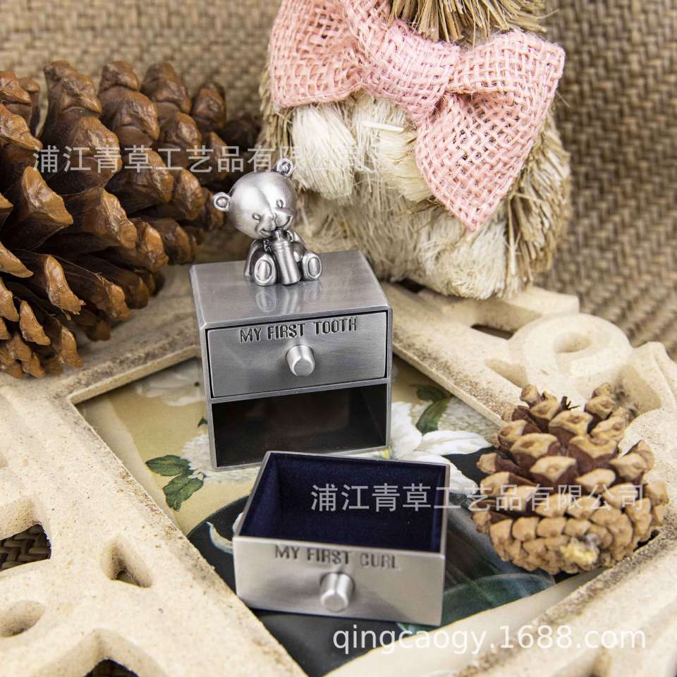 6B40，小熊带两个小抽屉的胎毛乳牙盒详情图6