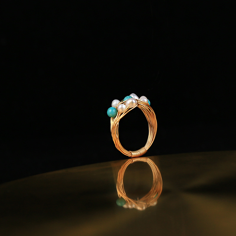 Natural pearl turquoise handcrafted ring details Picture