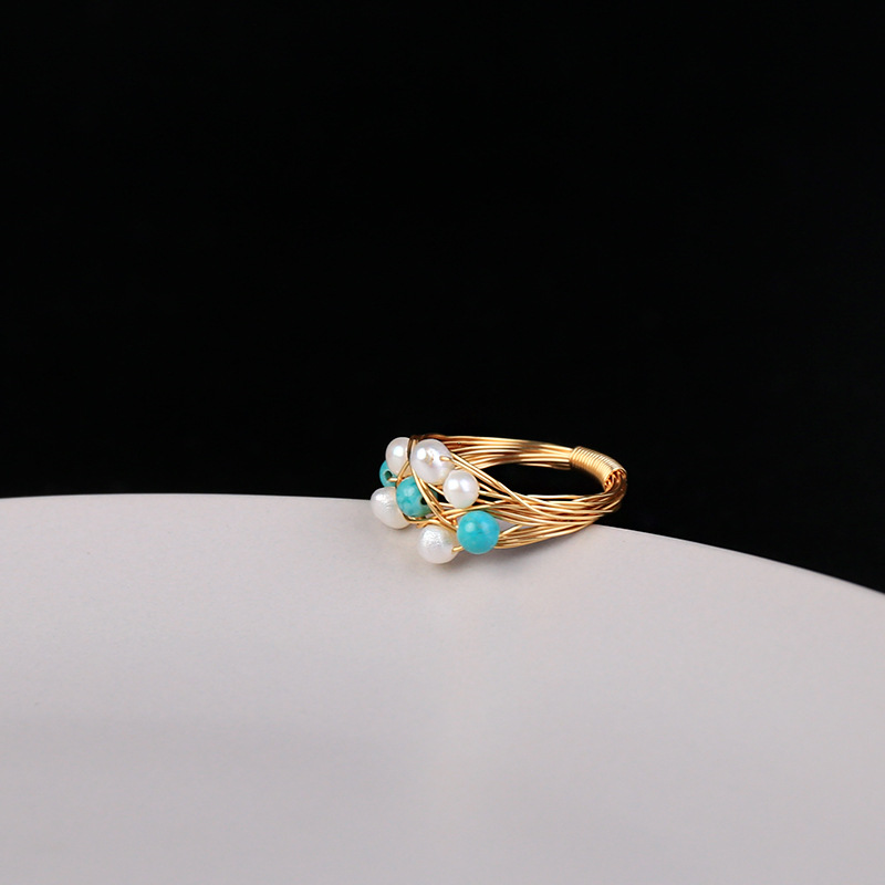 Natural pearl turquoise handcrafted ring Specification image