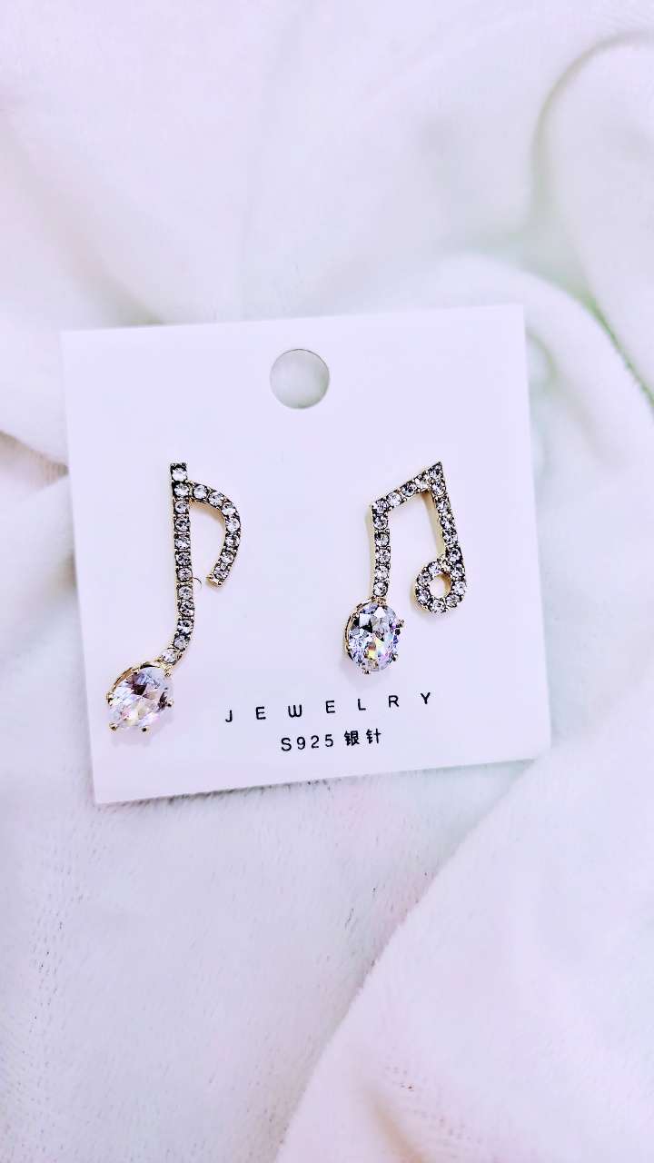 S925 Silver Needle Korean temperament earrings niche design sense note asymmetrical studs thumbnail