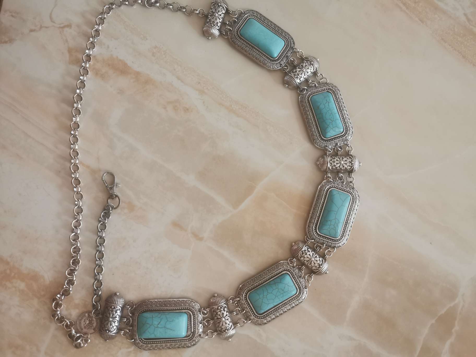 欧美复古绿松石合金腰带图