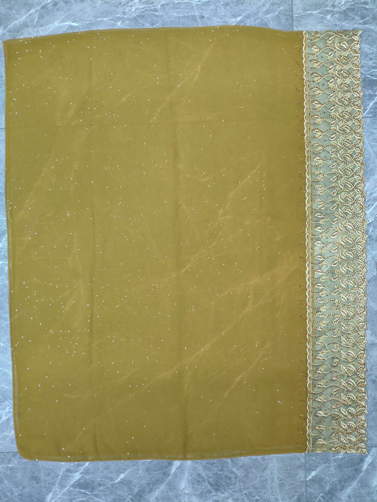 A long scarf with chiffon lace, rhinestone and gold sprinkling