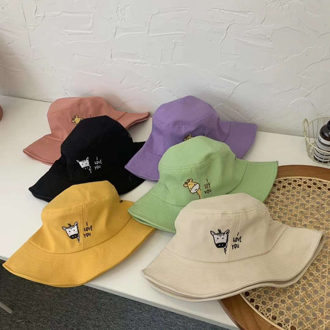 Hat lady summer sweet and lovely cartoon little animal embroidery fisherman hat small fresh basin hat Korean version of sunblock hat thumbnail