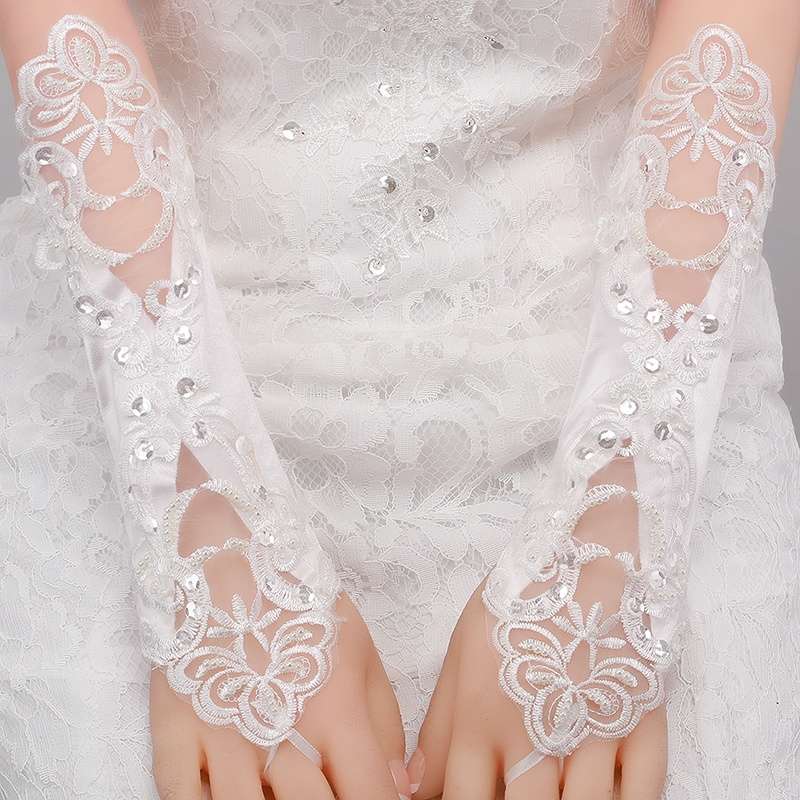 New bride wedding dress wedding gloves Korean long double - head embroidered glove manufacturers direct sale undefined