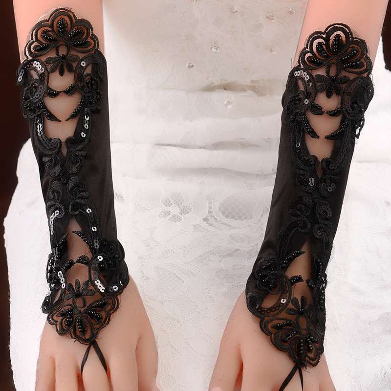 New bride wedding dress wedding gloves Korean long double - head embroidered glove manufacturers direct sale undefined