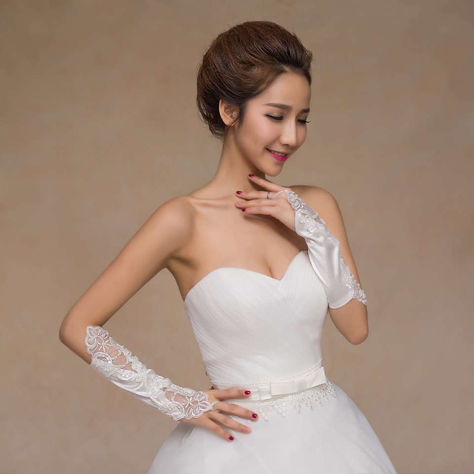 New bride wedding dress wedding gloves Korean long double - head embroidered glove manufacturers direct sale Specification drawing