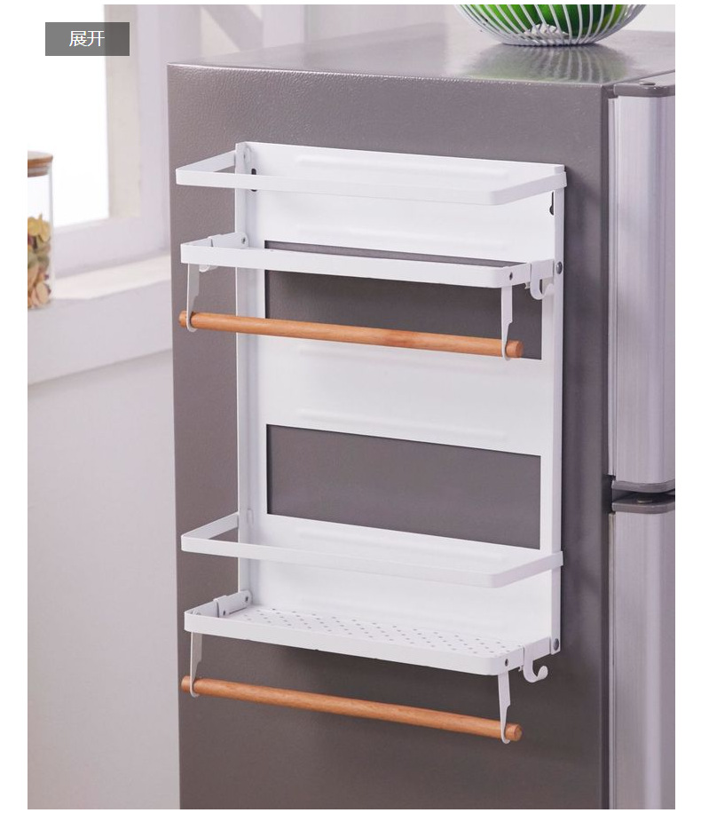 Cross-Border Folding Refrigerator Side Rack Multi-Functional Kitchen Storage Refrigerator Rack Home Magnet Hook Storage Rack Application Scenario