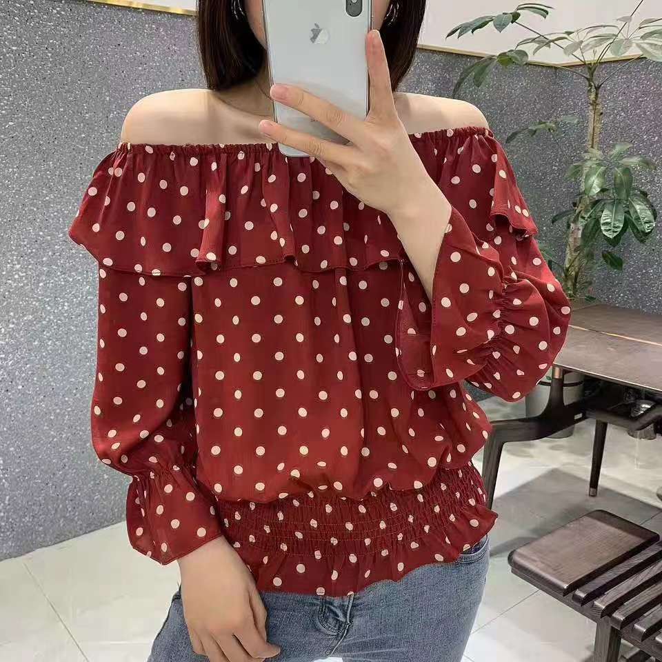 Polka dot shoulder top thumbnail