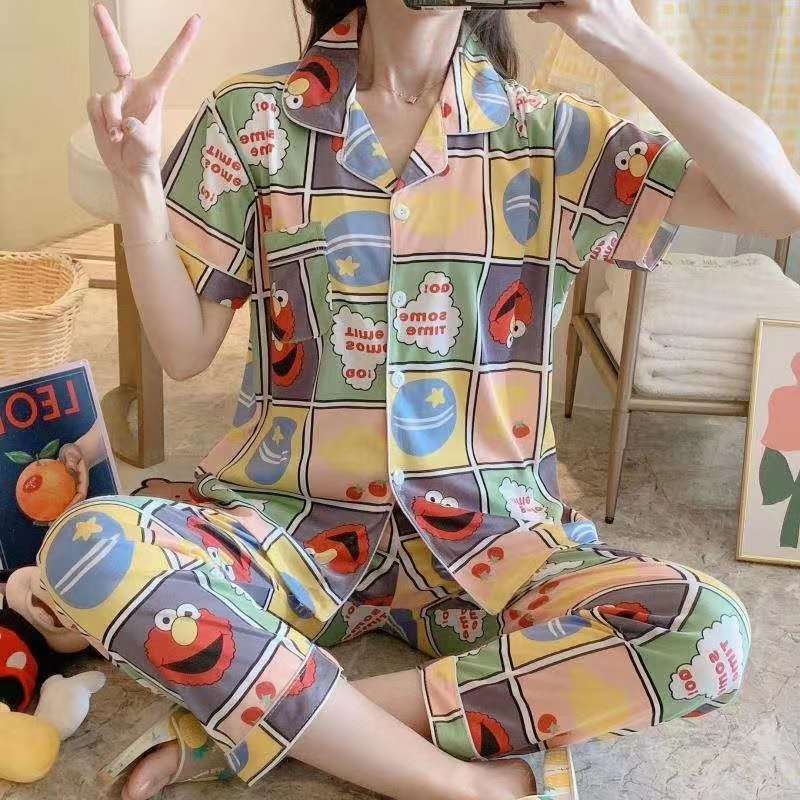 Knit Women's Pajamas, Loungewear, Short-Sleeved Pantsuit With Many Patterns, Four Yards M-Xxl undefined