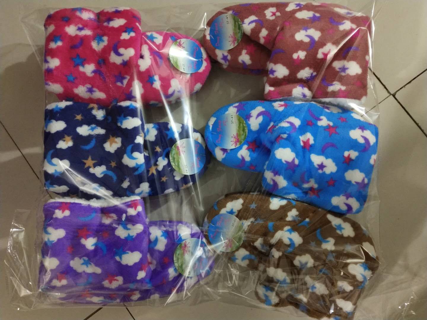 Warm shoes, socks and boots in winter to keep your feet warm indoors, the moon and clouds in your heart