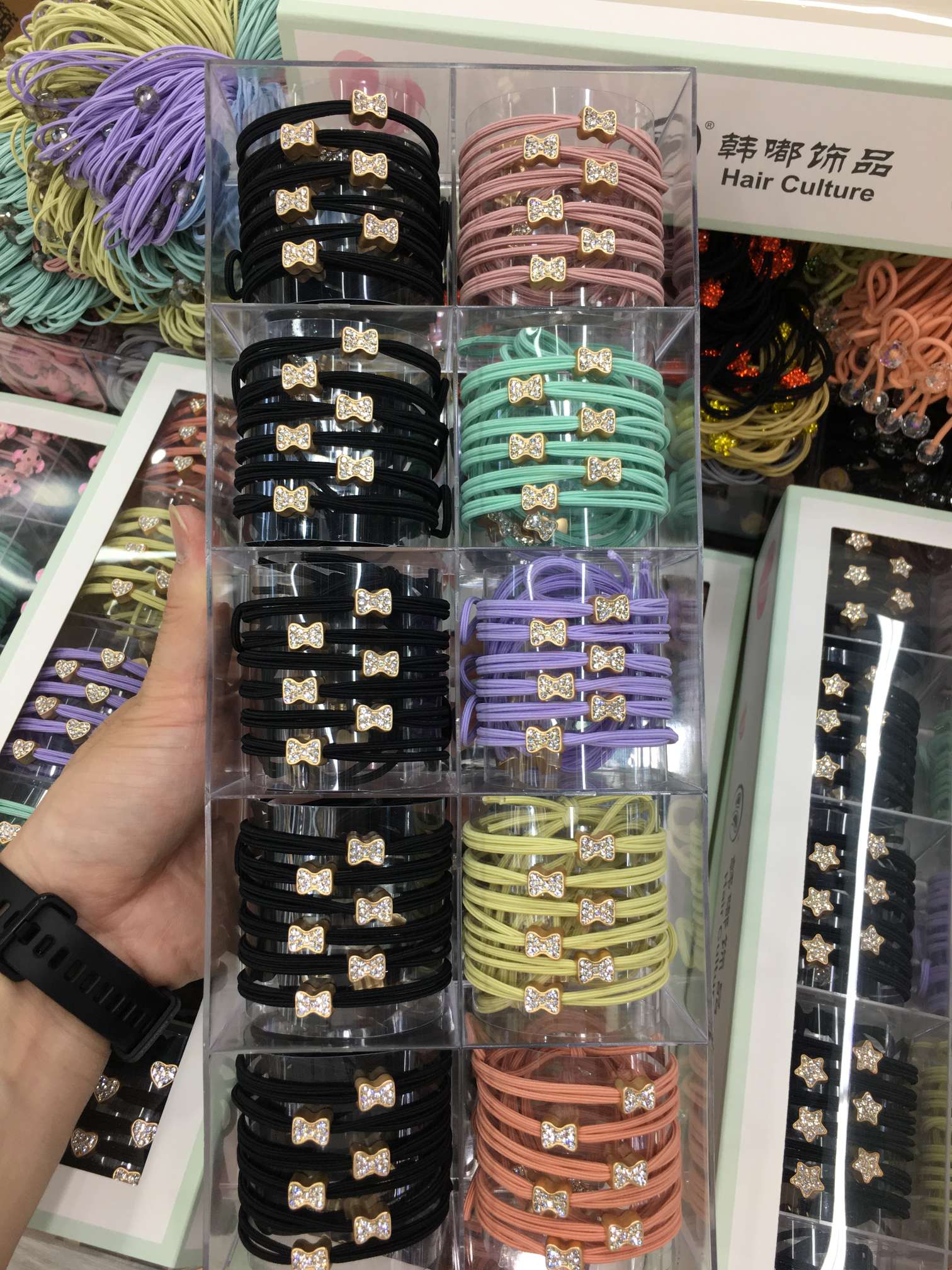 Sand gold diamond leather band hair tie details Picture