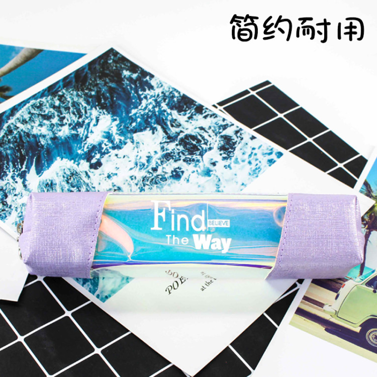 PVC拼接PU简约铅笔盒 文具收纳袋 笔袋产品图