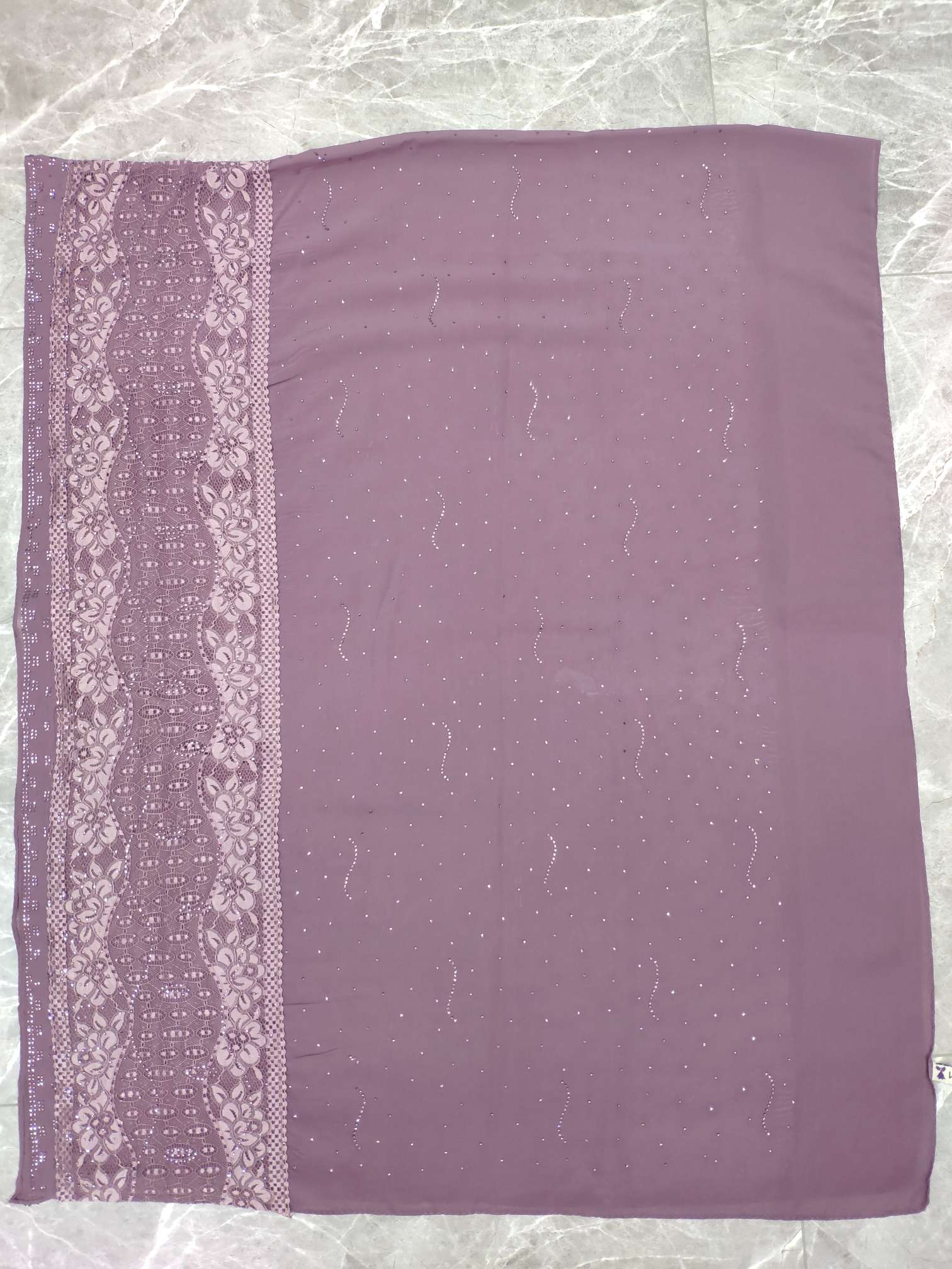 Chiffon lace rhinestone long scarf 2 details Picture