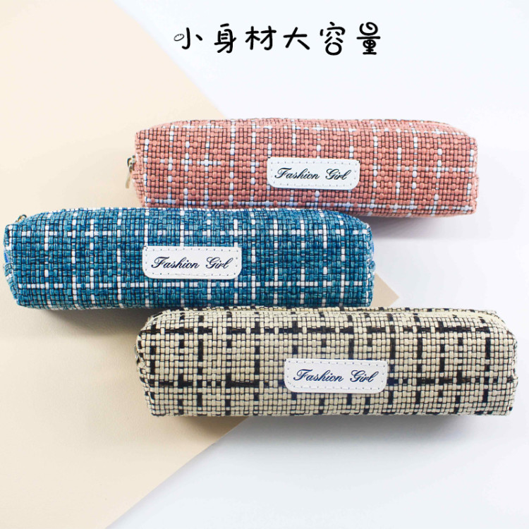 厂家直供麻布简约耐用铅笔盒 文具收纳袋 笔袋方形牛津布笔袋