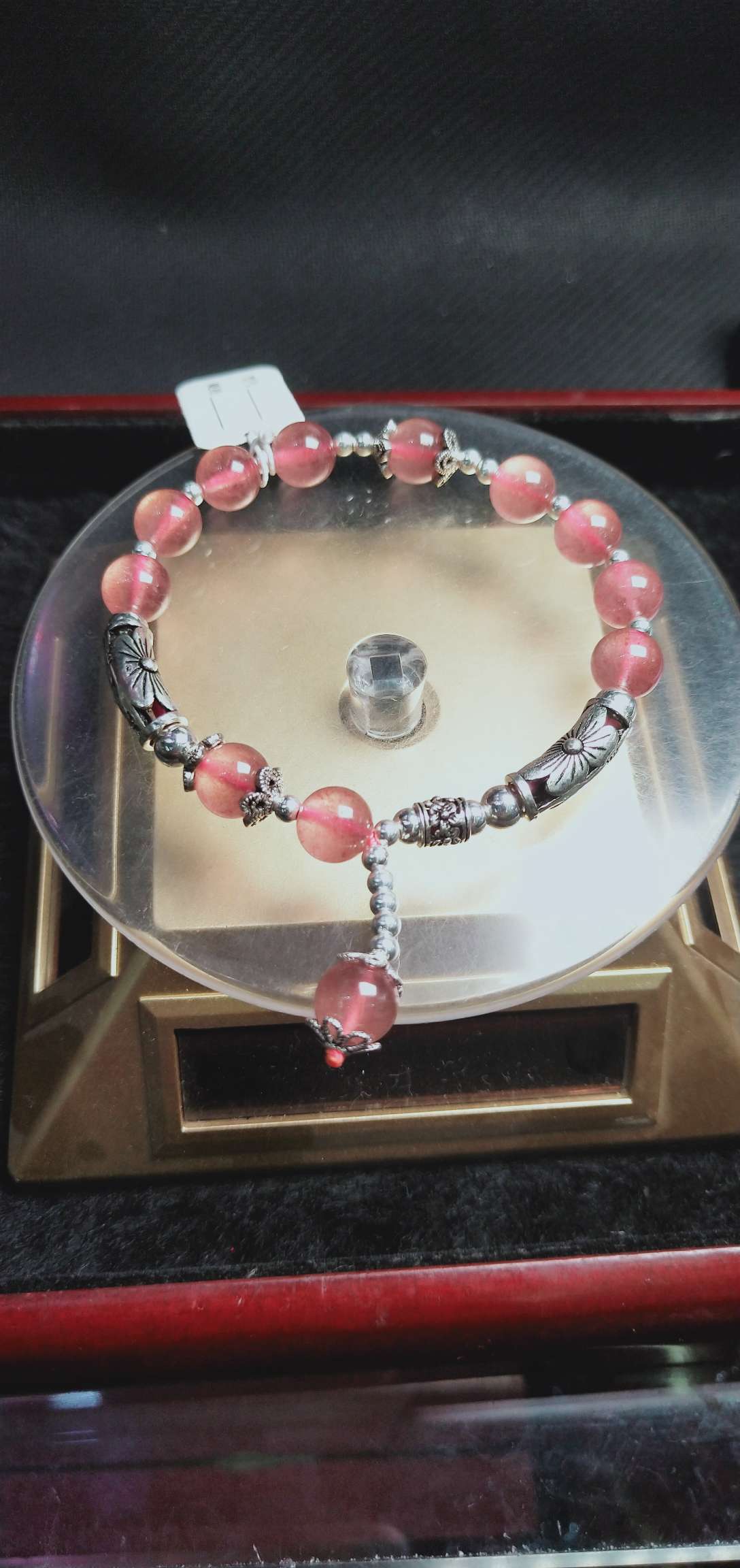 Strawberry crystal with pure silver bracelet