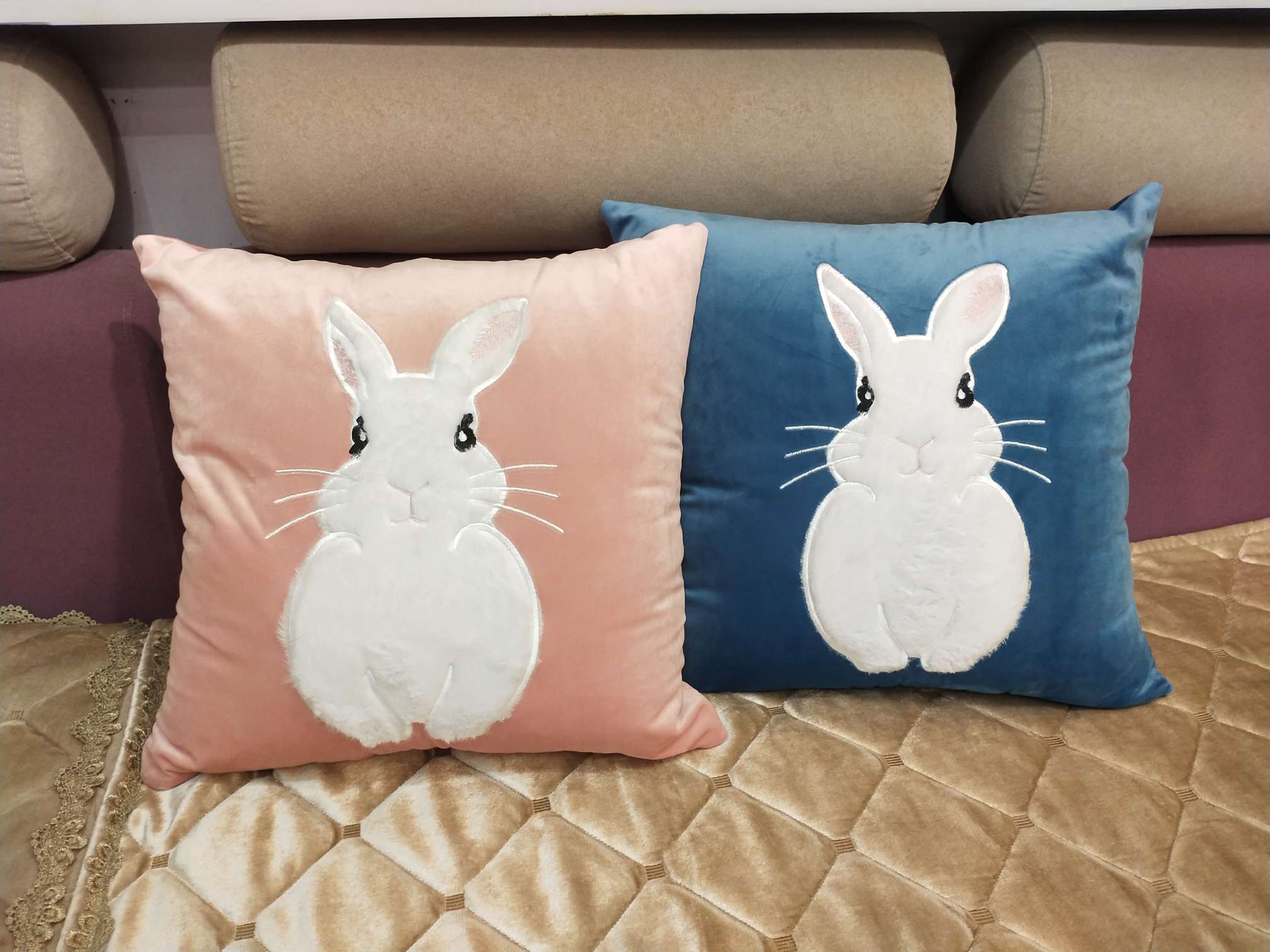 Nordic ins throw pillows, car sofa cushions, bay window cartoon rabbit and deer embroidered backrests undefined