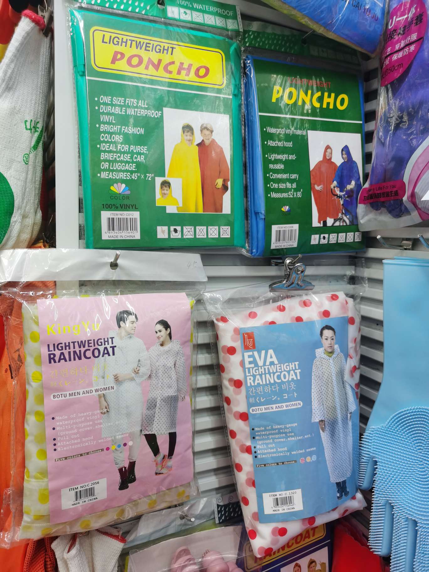 Disposable raincoats for children and adults