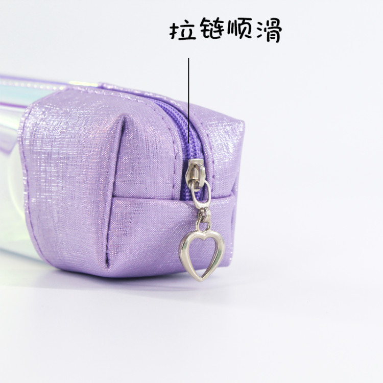 PVC拼接PU简约铅笔盒 文具收纳袋 笔袋细节图