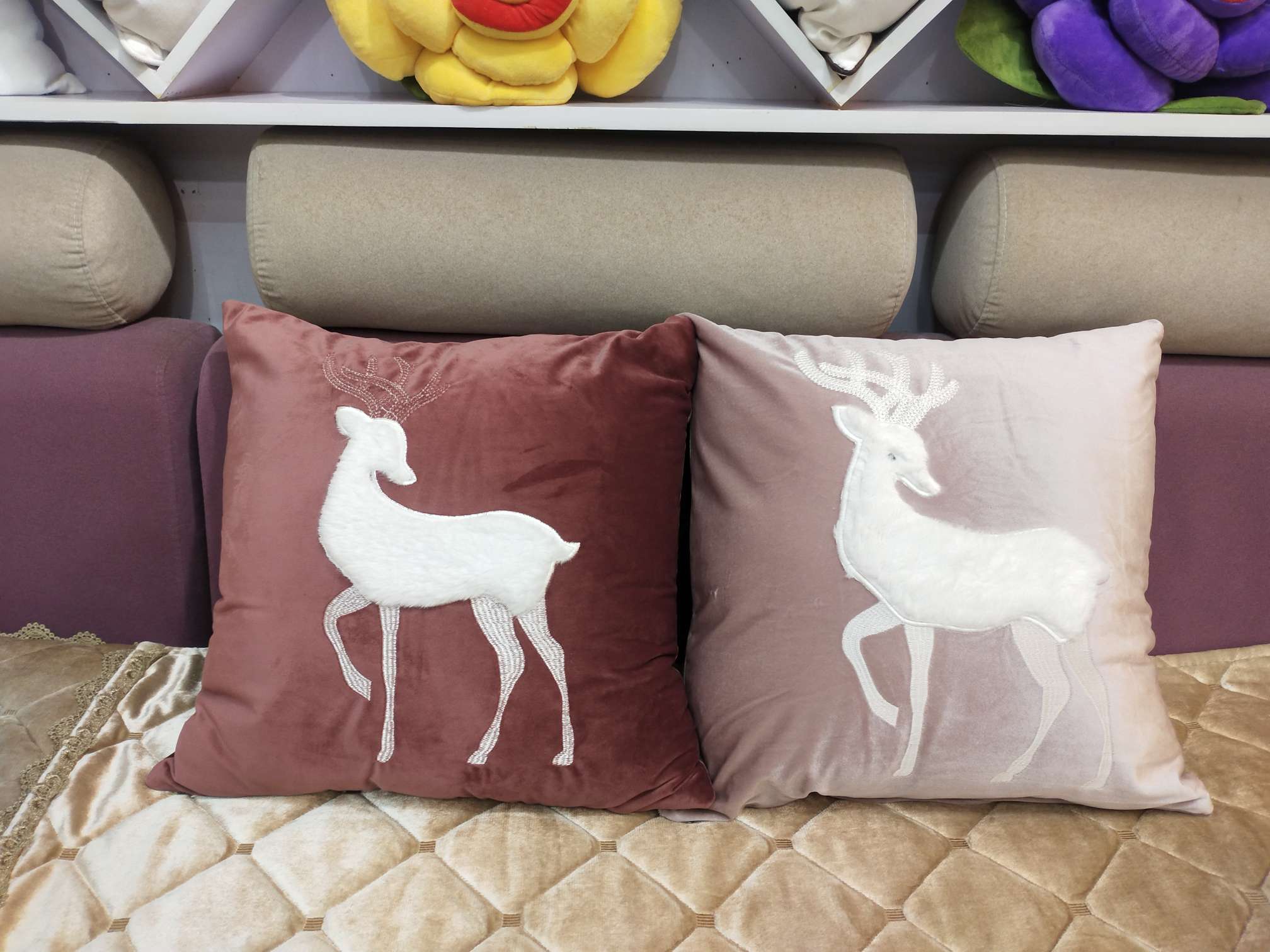 Nordic ins throw pillows, car sofa cushions, bay window cartoon rabbit and deer embroidered backrests details Picture