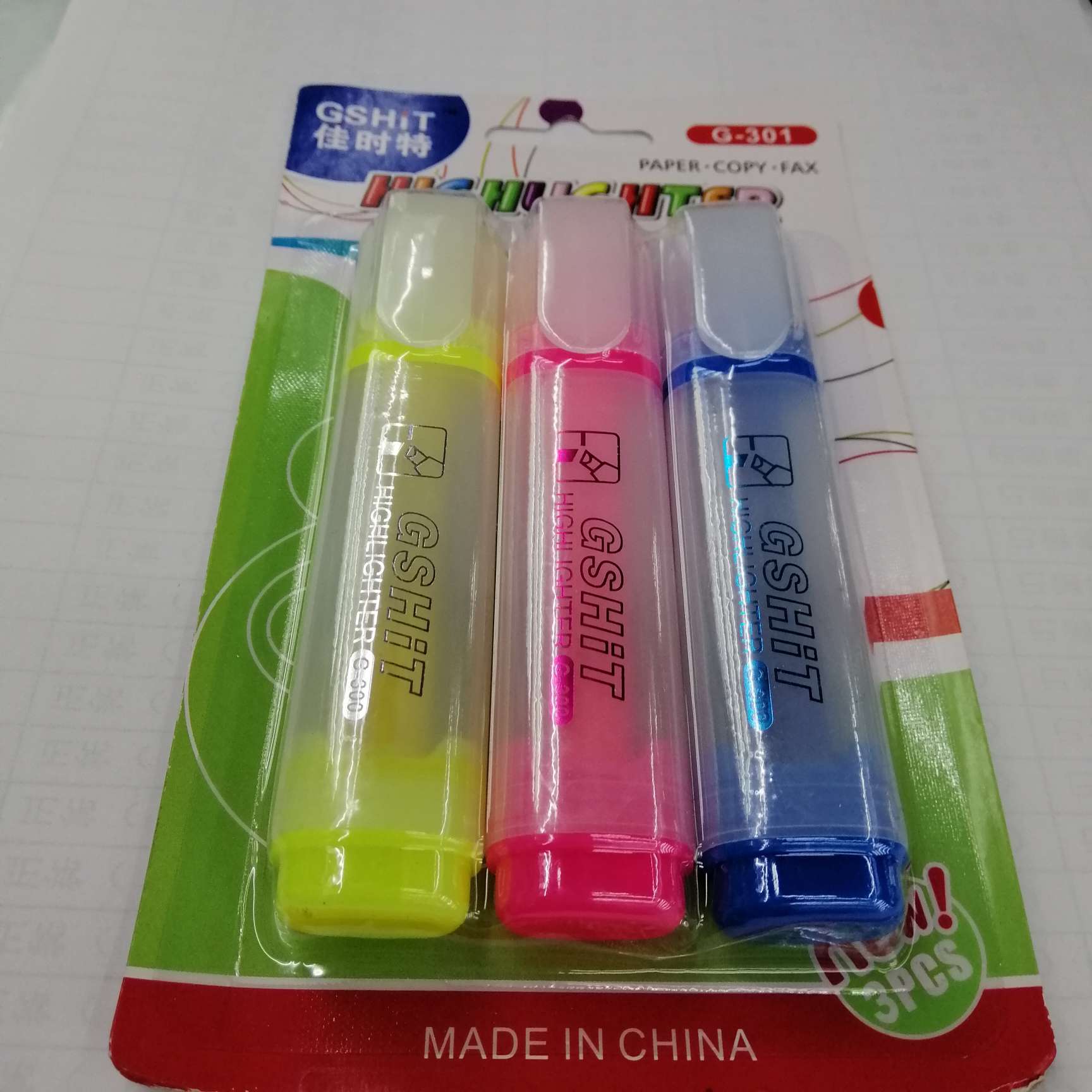 Hanjia Stationery Office Culture Student Writing Tools 3 Highlighters with Card suction full figure