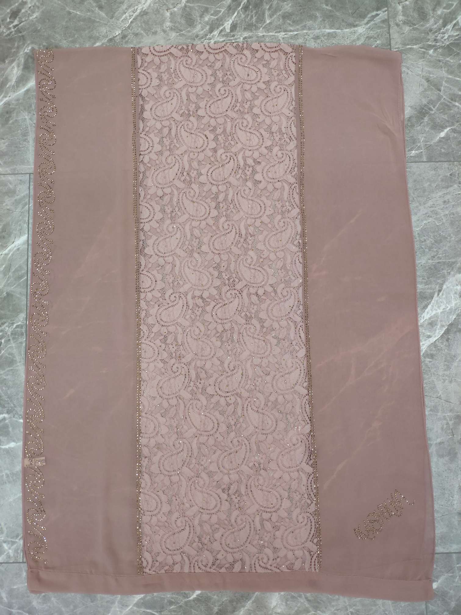 Chiffon lace rhinestone long scarf 3