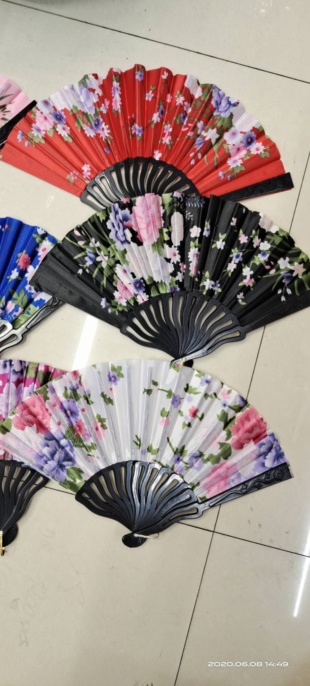 扇子，稠布扇弯秆稠布扇花形布扇赠品扇礼品扇细节图