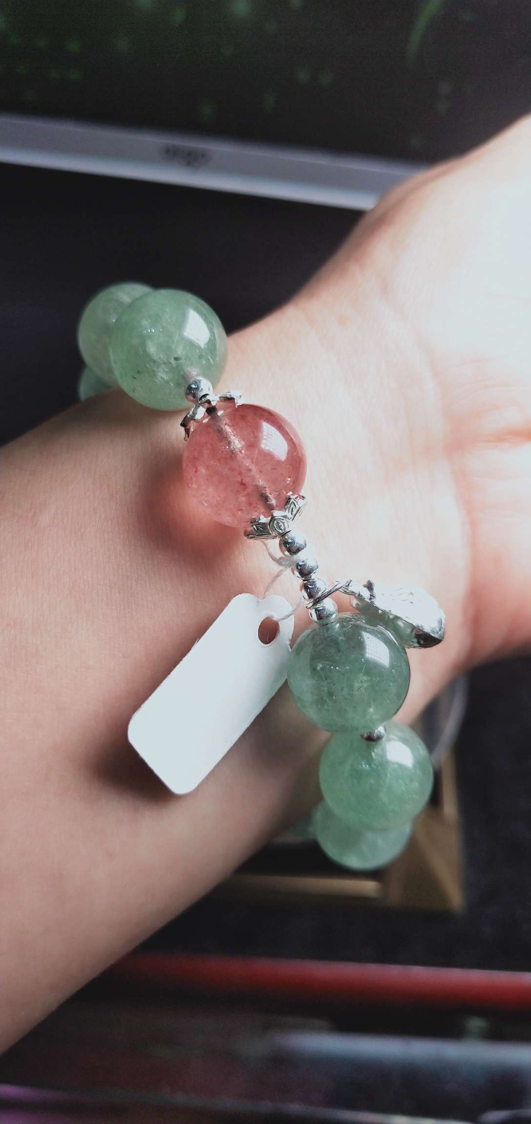 Green strawberry crystal bracelet details Picture