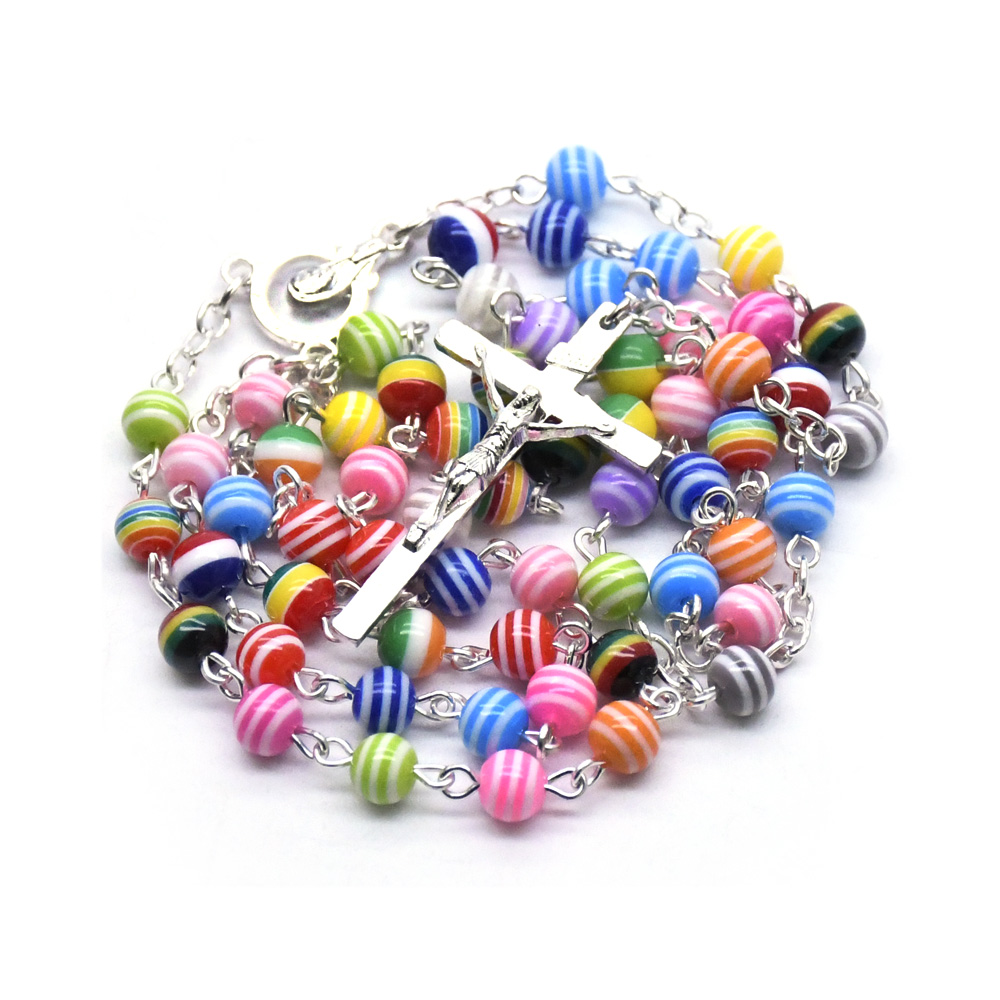 European and American rosary beads necklace cross Christ The Virgin Mary resin rainbow beads necklace