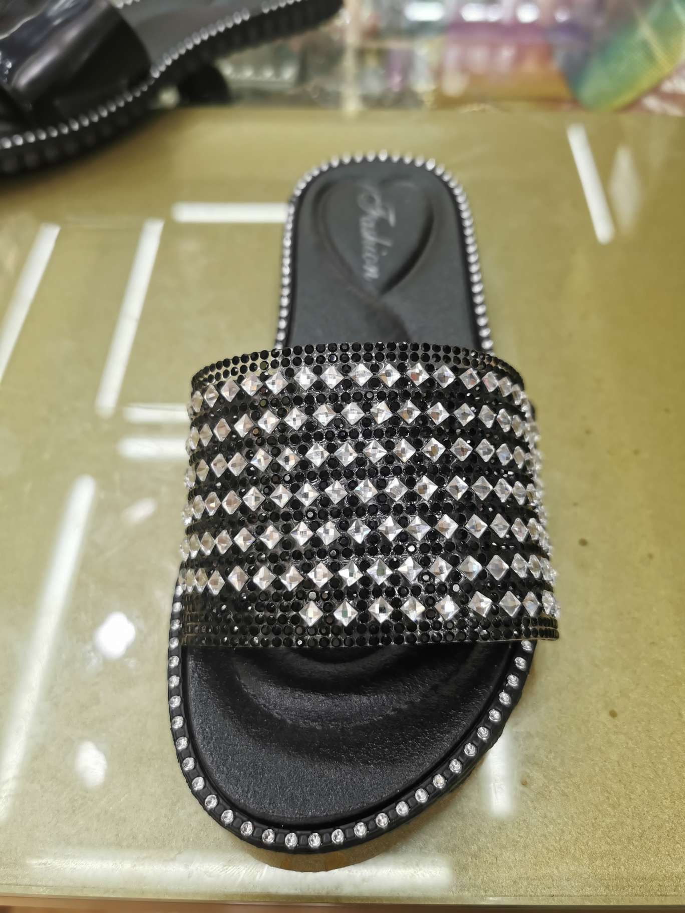 Square glass rhinestone toe upper