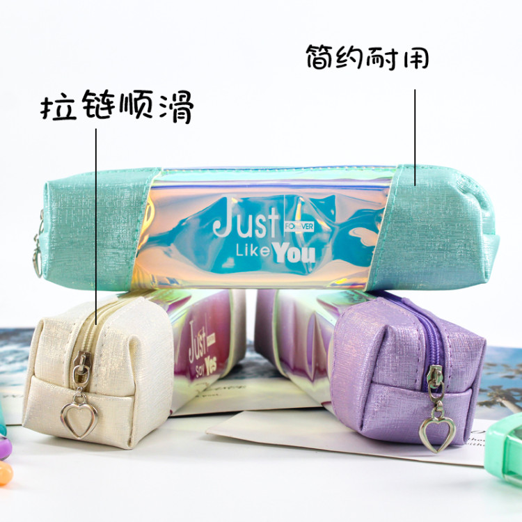 PVC拼接PU简约铅笔盒 文具收纳袋 笔袋详情图8