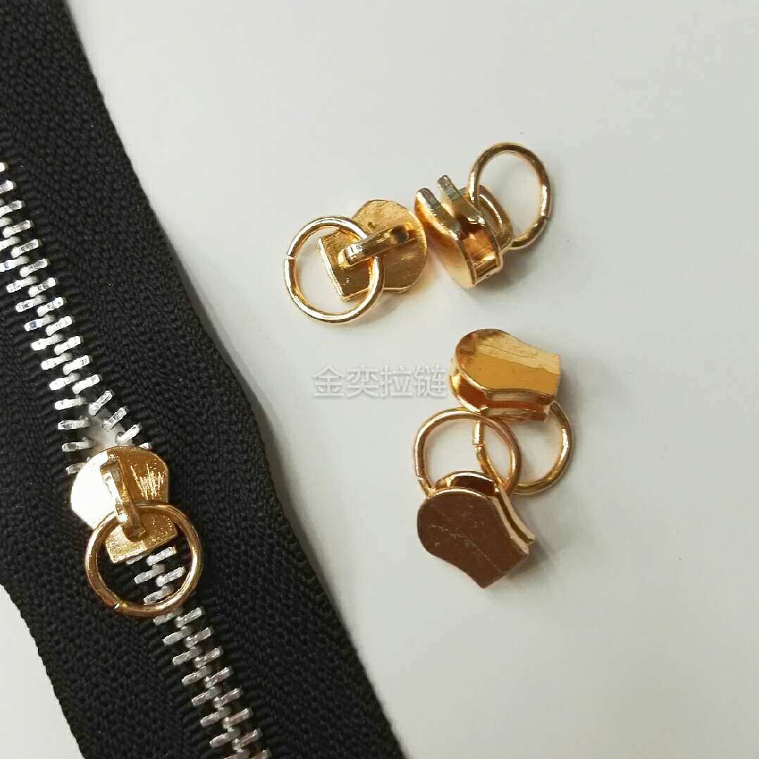 5# aluminum zipper metal hanging light gold 1CM circle zipper head cases and bags for home textile general use thumbnail