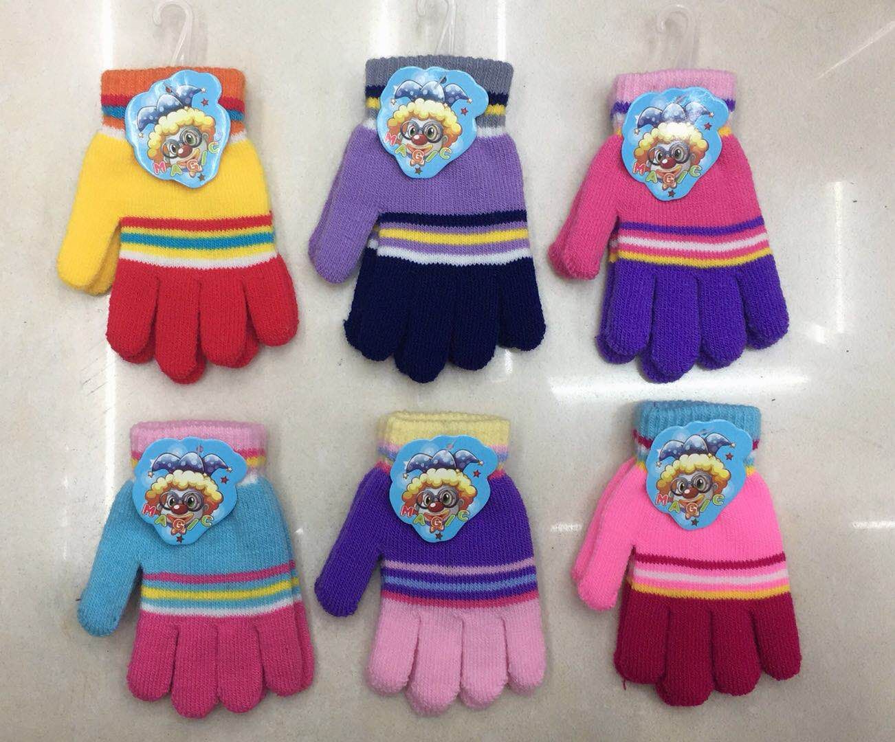 儿童晴纶5色条纹拉毛全指