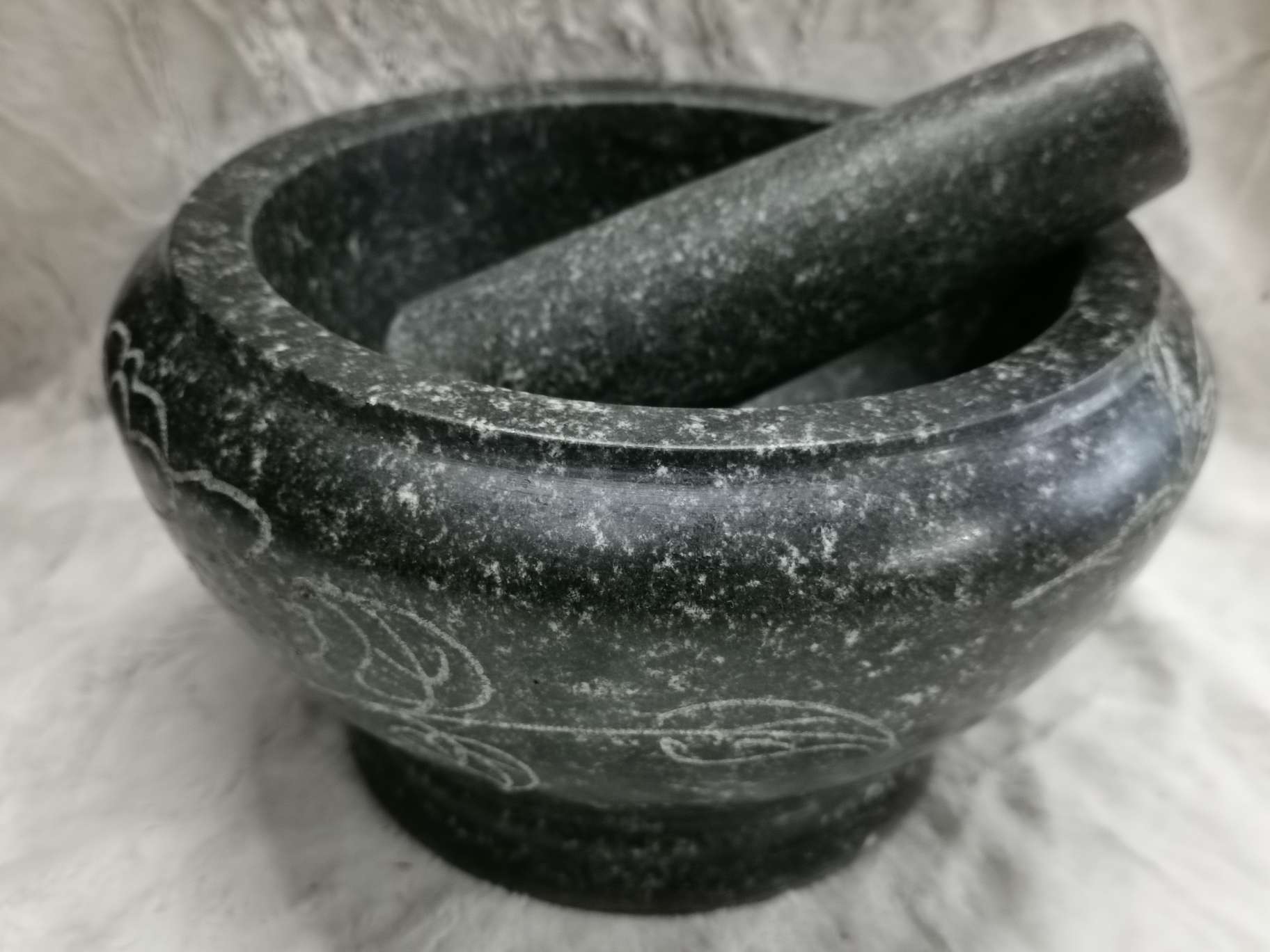 雕花20cm花岗岩捣蒜器石臼