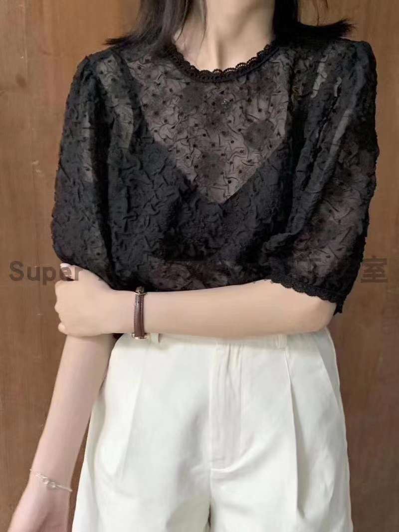 Black transparent chiffon shirt