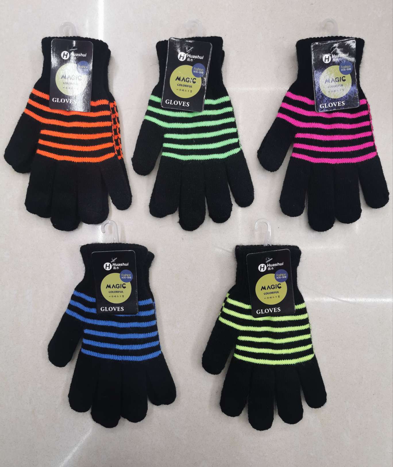 Men and women autumn winter fluorescent color stripe all point to thumbnail