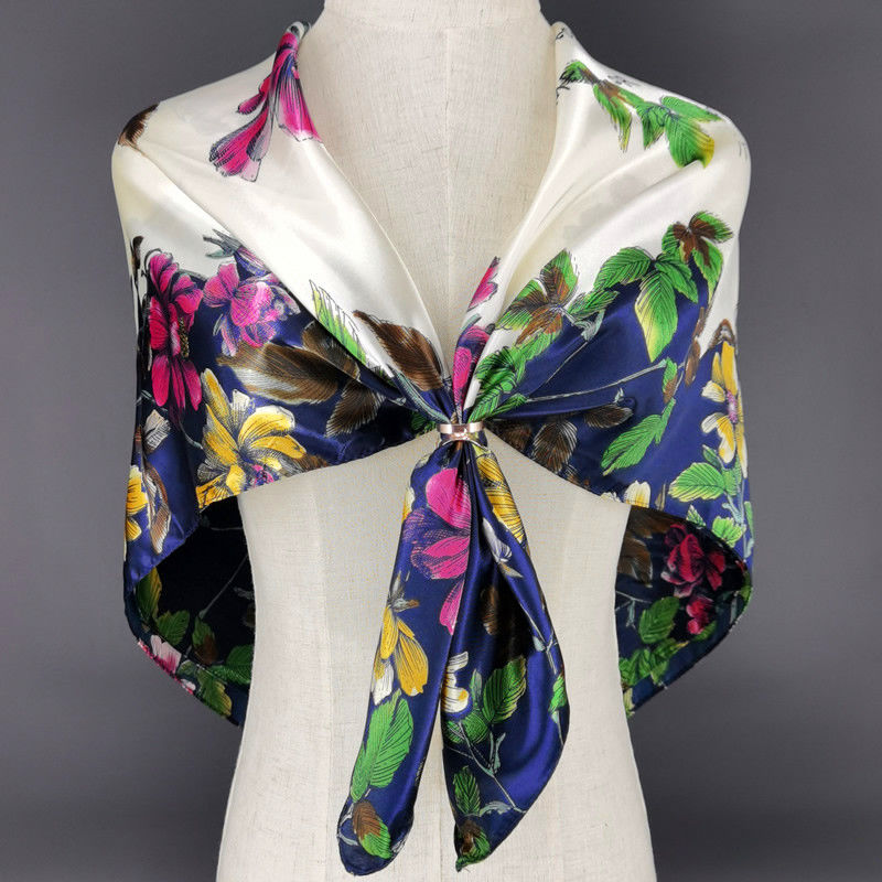 90*90 Silk Scarf Women's Silk Imitation Silk Large Square Scarf Four Seasons Available Shawl Scarf undefined