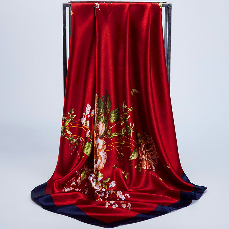 90*90 Silk Scarf Women's Silk Imitation Silk Large Square Scarf Four Seasons Available Shawl Scarf Item Picture