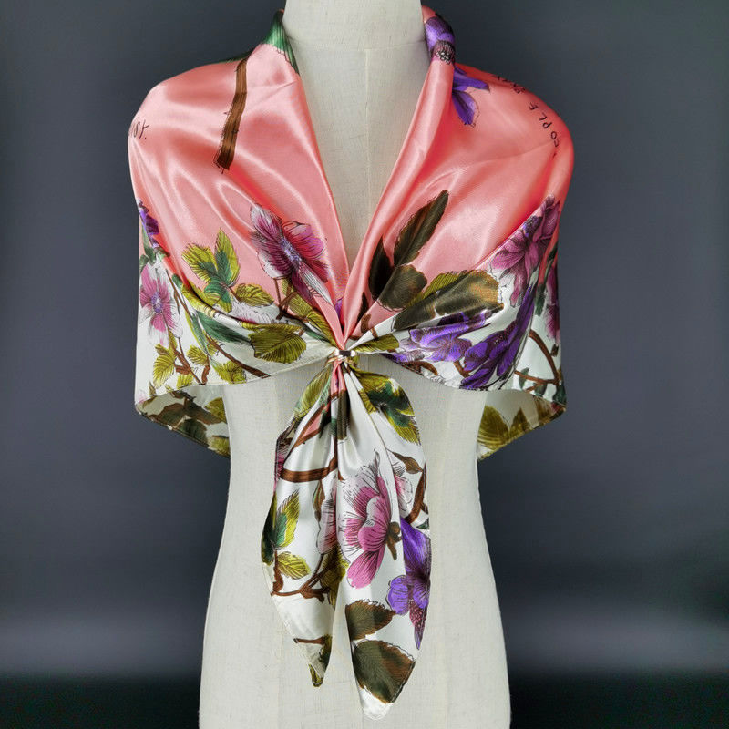 90*90 Silk Scarf Women's Silk Imitation Silk Large Square Scarf Four Seasons Available Shawl Scarf undefined