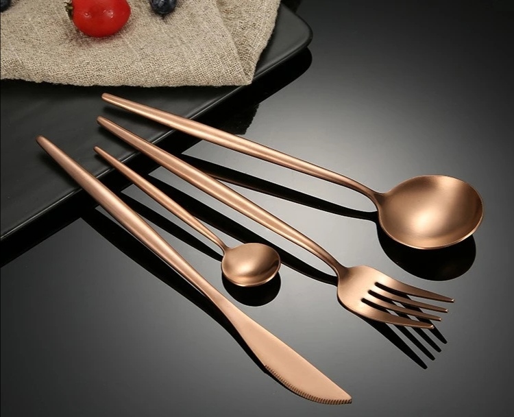 Web celebrity knife, fork and spoon series, rose gold dessert spoon