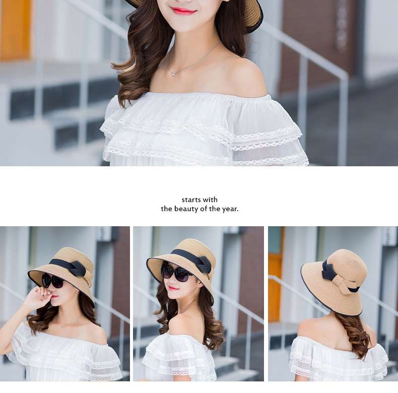 帽子女夏遮阳帽防晒可折叠海边度假旅游大檐草帽英伦沙滩帽太阳帽